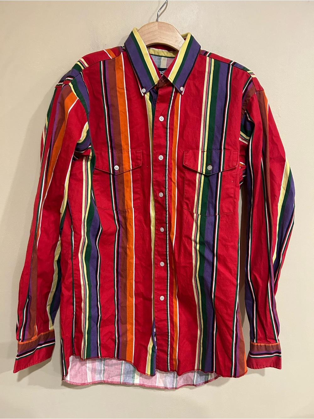 90s Wrangler Brushpopper Western Shirt Mens 16-35 XL Tail Cowboy Red Striped USA